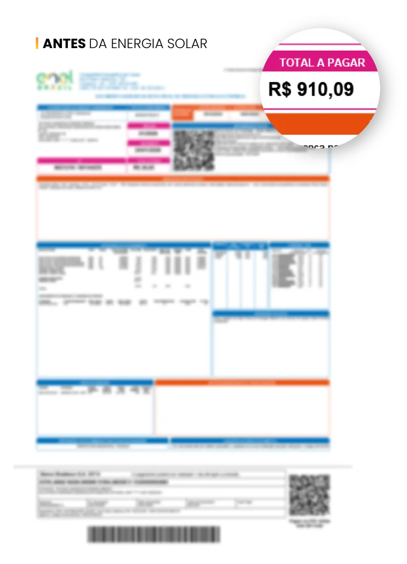 Conta de energia antes da energia solar — R$ 910,09