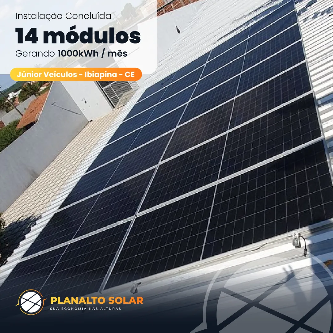 Instalação de 14 módulos solares na Júnior Veículos, Ibiapina - CE
